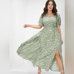 Bloom Dress- Flutter Sleeve Ditsy Floral Split Maxi Dress